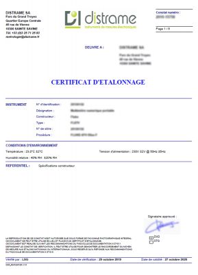 PE-MTX3293-B | Certificat d'étalonnage 