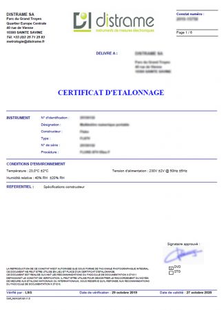 PE-FLK-TIS60PLUS-9HZ | Certificat d'étalonnage pour caméra infrarouge 