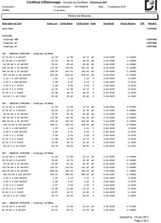 PE-E3646A | Certificat d'étalonnage pour alimentation E3646A 