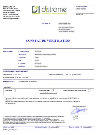 PV-FI716CI | Constat de vérification pour multimètre et contrôleur d'isolement numérique 