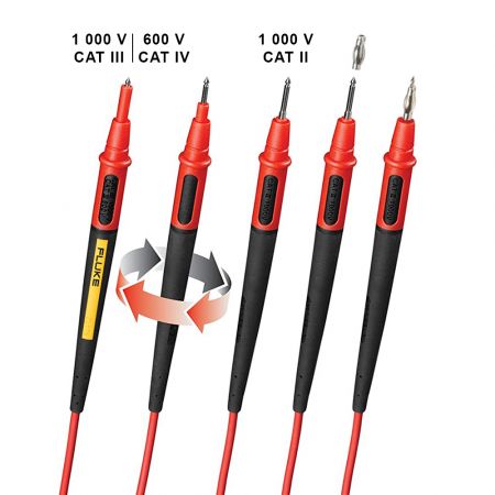 TL175E | Jeu de cordons TwistGuard, longueur embout réglable 19/4 mm, Ø2 mm + adaptateur Ø4 mm, 1000 V CAT3, 600 V CAT4