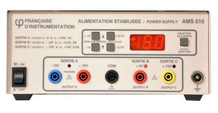 AMS515 | Alimentation numérique 3 voies ± 15 V / 1 A, 5,5 V / 3 A, -15 à +15 V / 0,2 A, puissance 48 W