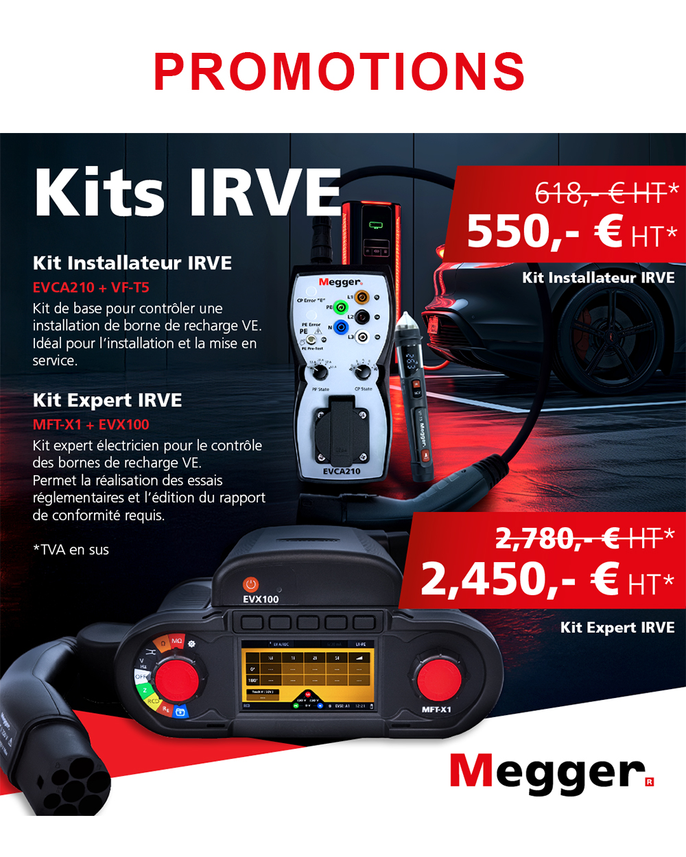 Promotions Megger Pack électriciens bornes de recharge VE